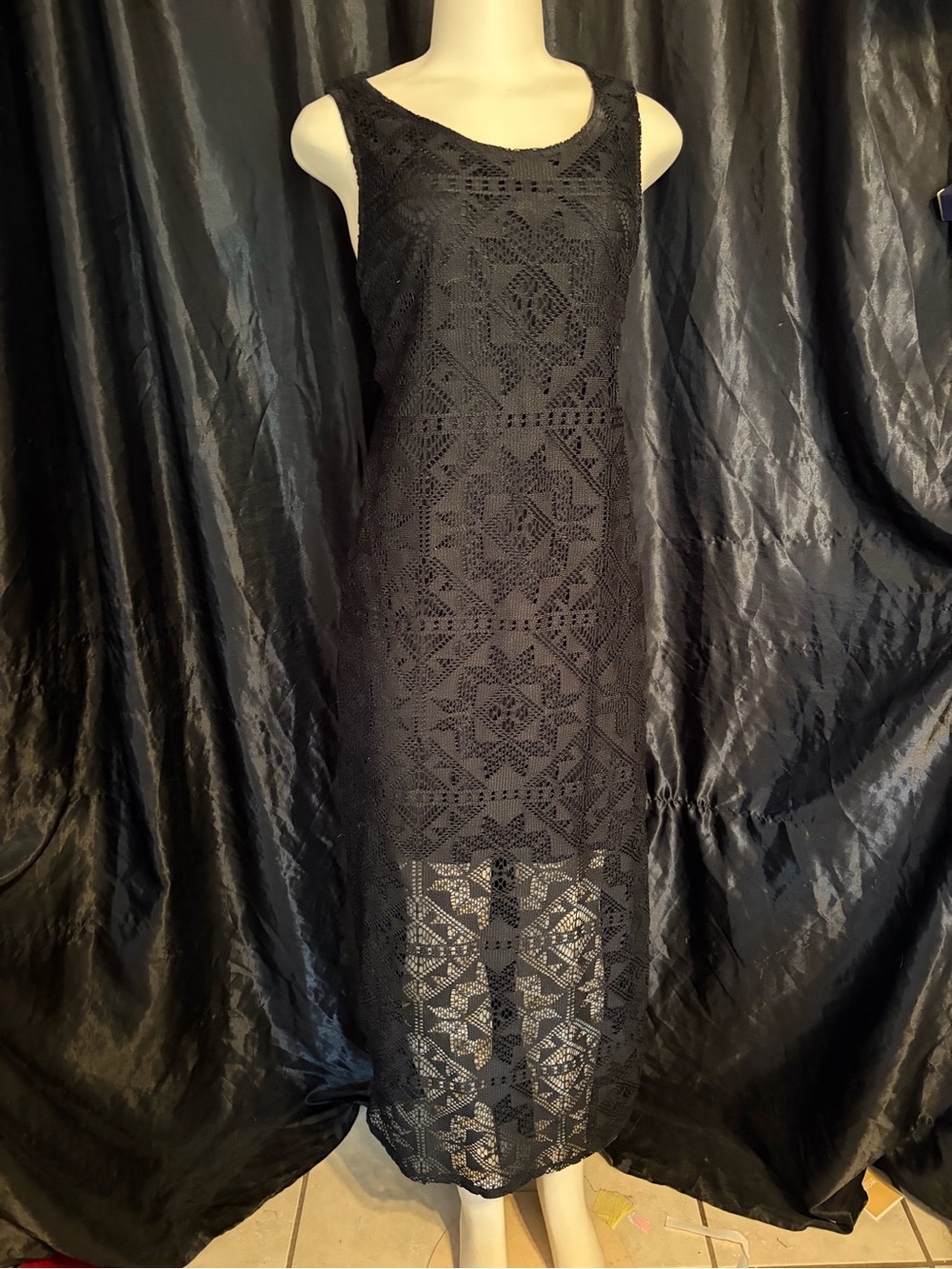 Sleeveless Black Crochet Maxi Dress